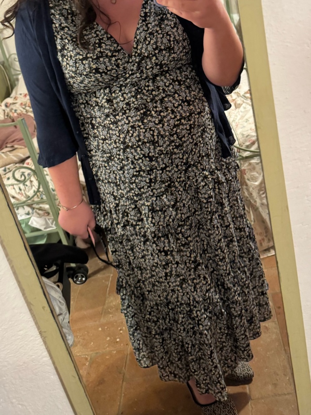 Lulu's Black Floral Maxi Dress with White Ditsy Print